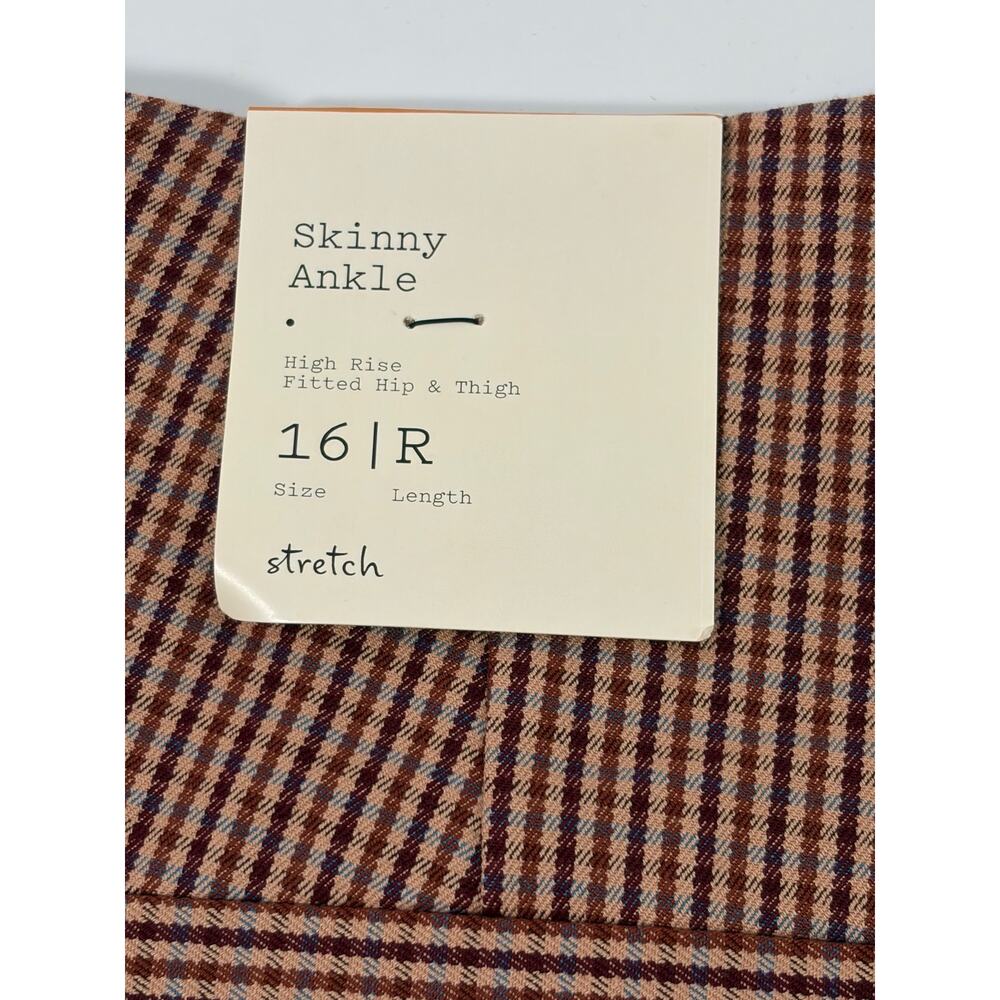 A New Day Ankle Pants 16 Brown Red Plaid High‎ Rise Stretch Dark Academia - Picture 6 of 10